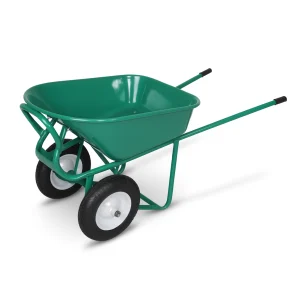 Double Wheel Steel Wheelbarrow professional front view - Heavy-Duty Double Wheel Steel Wheelbarrow - WB8605
