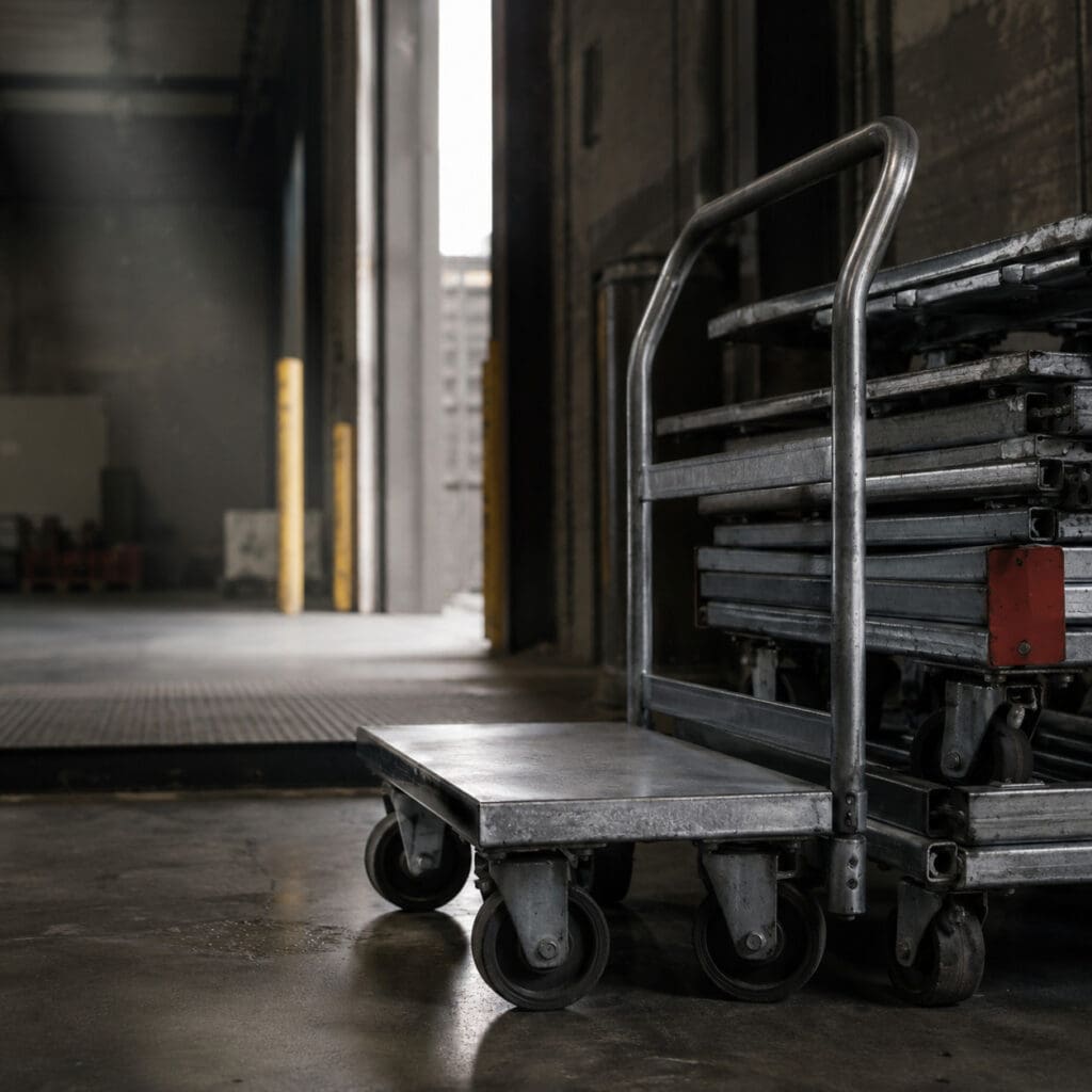 Material handling equipment manufacturer pallet and hand truck assembly line at a Qingdao factory