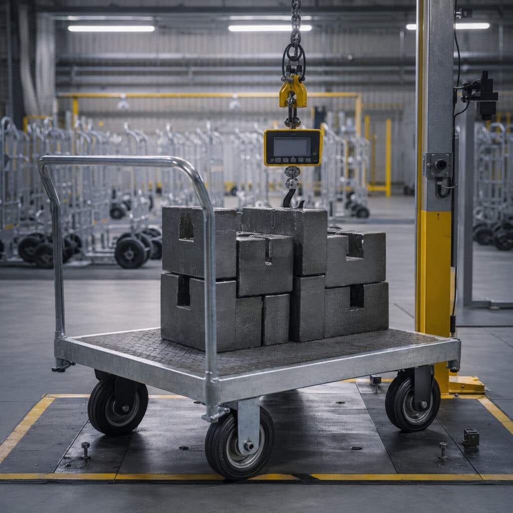 Non-powered material handling equipment supplier assembly line with platform carts and hand trucks ready for export
