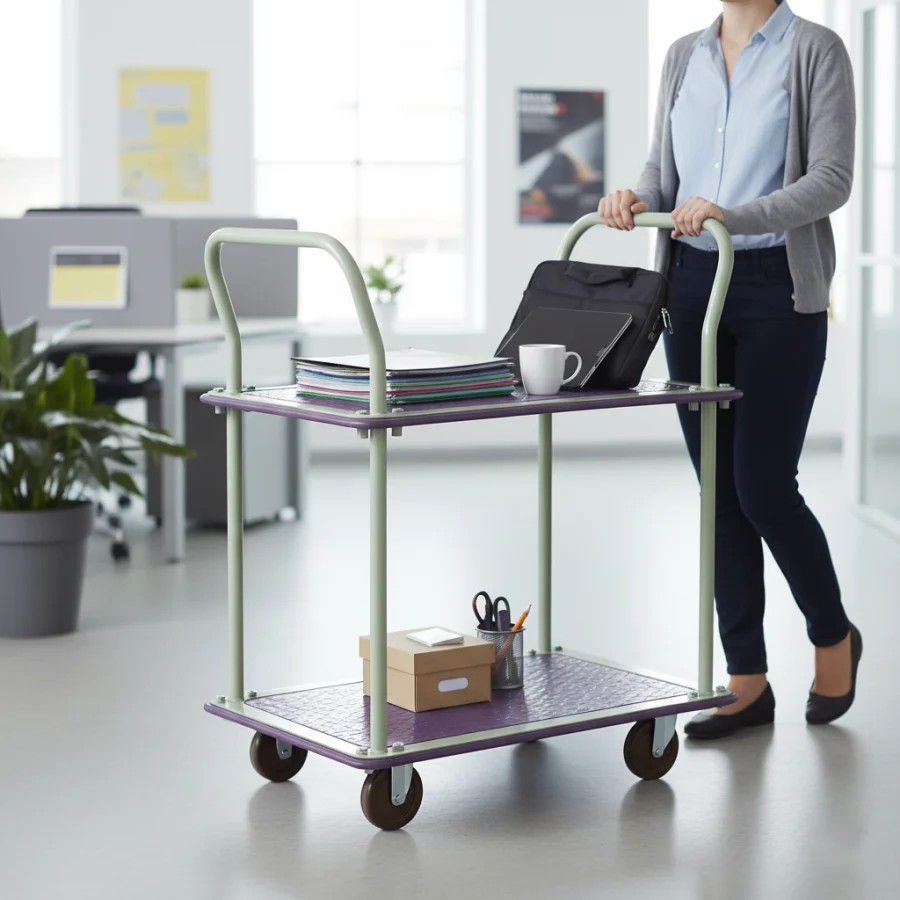 3-Tier Plastic Service Cart being used for Food Service