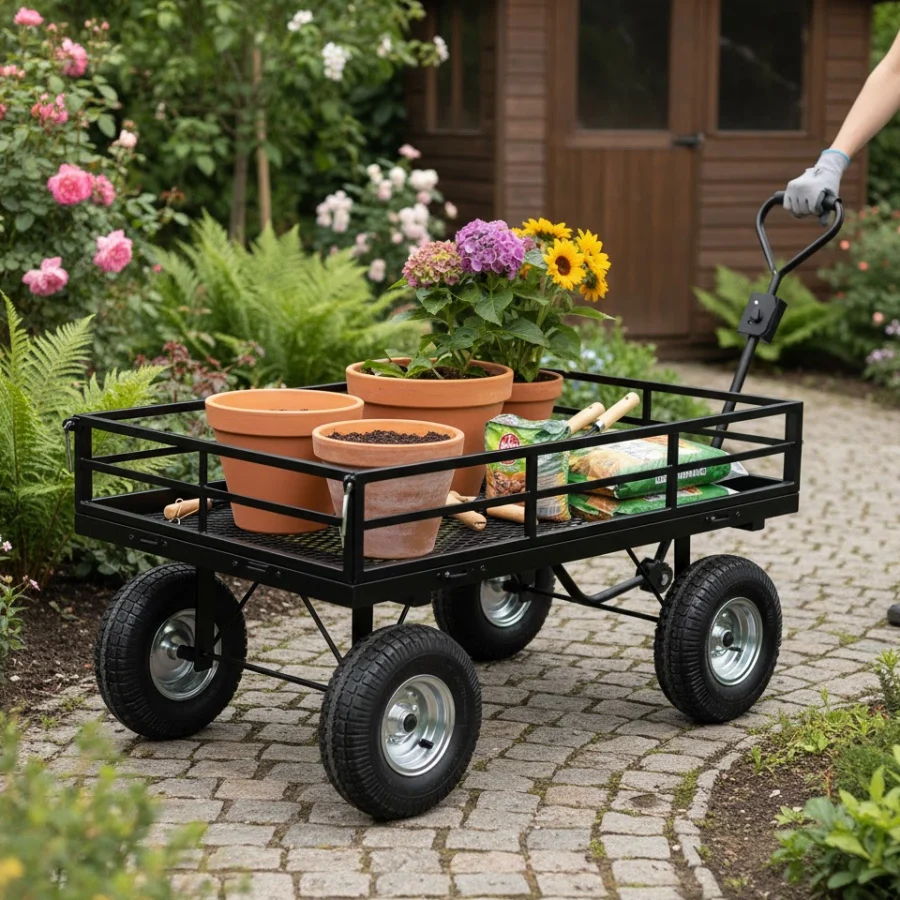 500kg Steel Garden Cart being used for Mulch & Soil